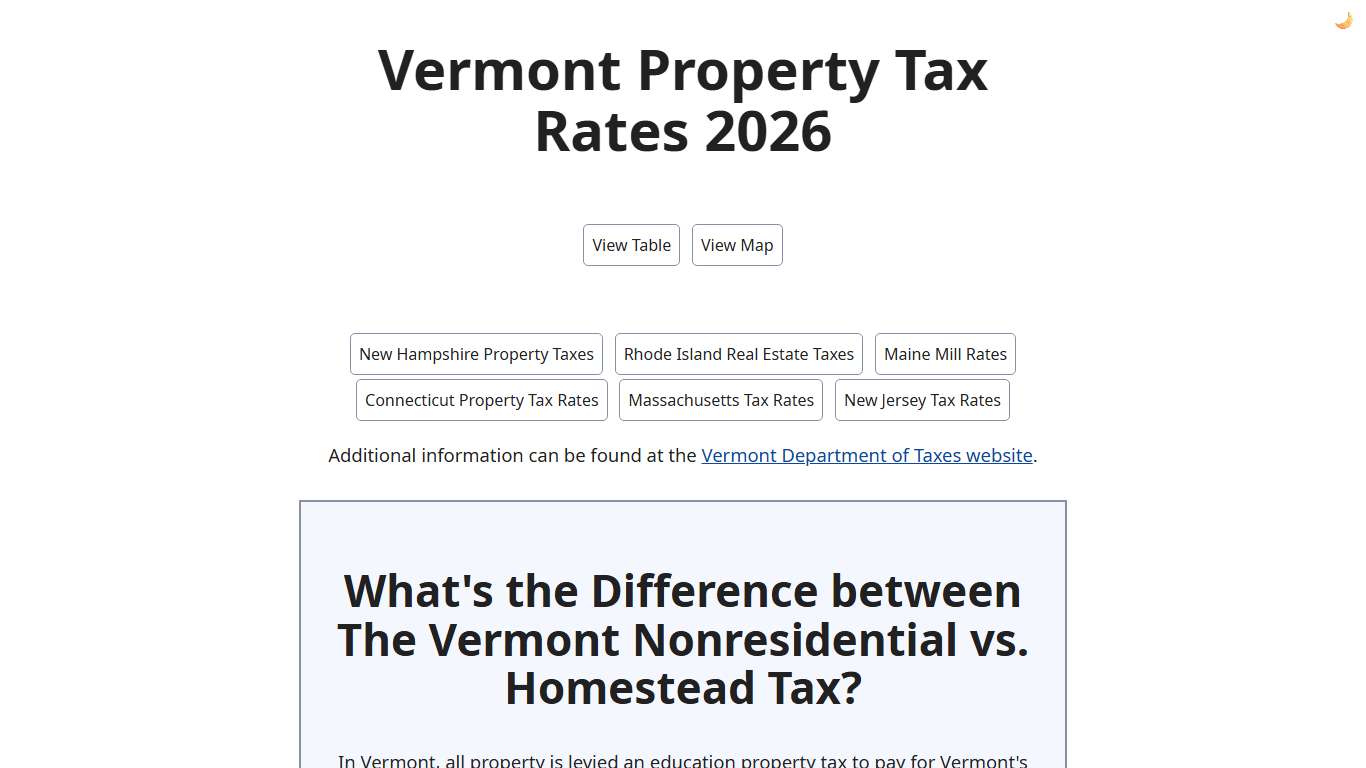 Vermont Property Tax Rates 2026 - Homestead and Nonhomestead